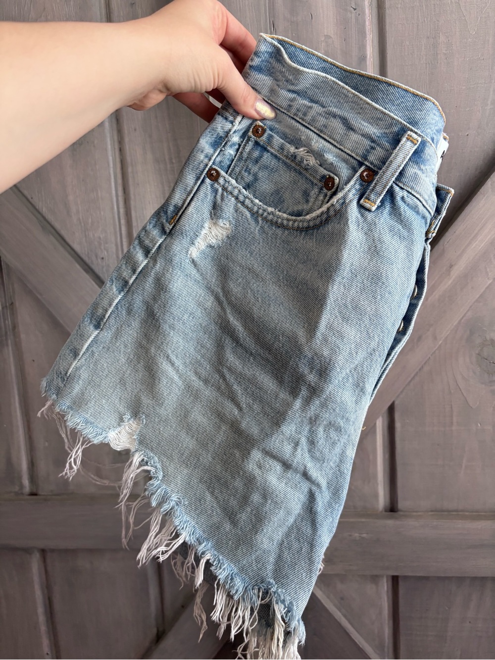Agolde X Free People Parker Shorts Long Size 27 medium light wash - Picture 10 of 10
